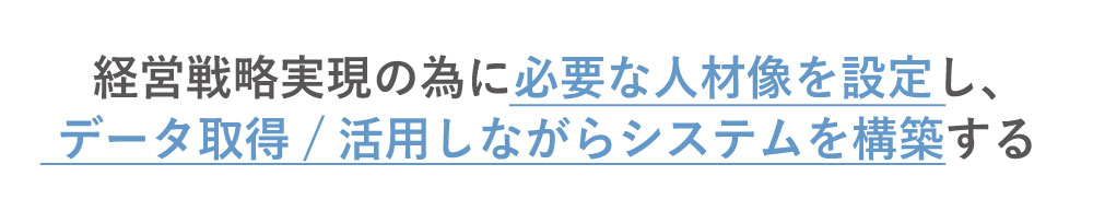 経営戦略実績の為に必要な人材像を設定し、データ取得/活躍しながらシステムを構築する。